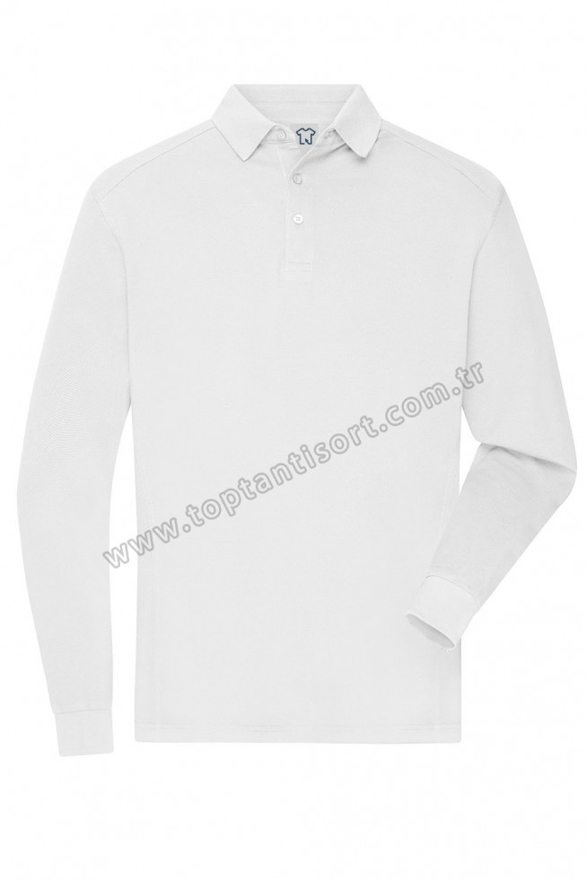 Polo Yaka Uzun Kollu Sweatshirt Beyaz