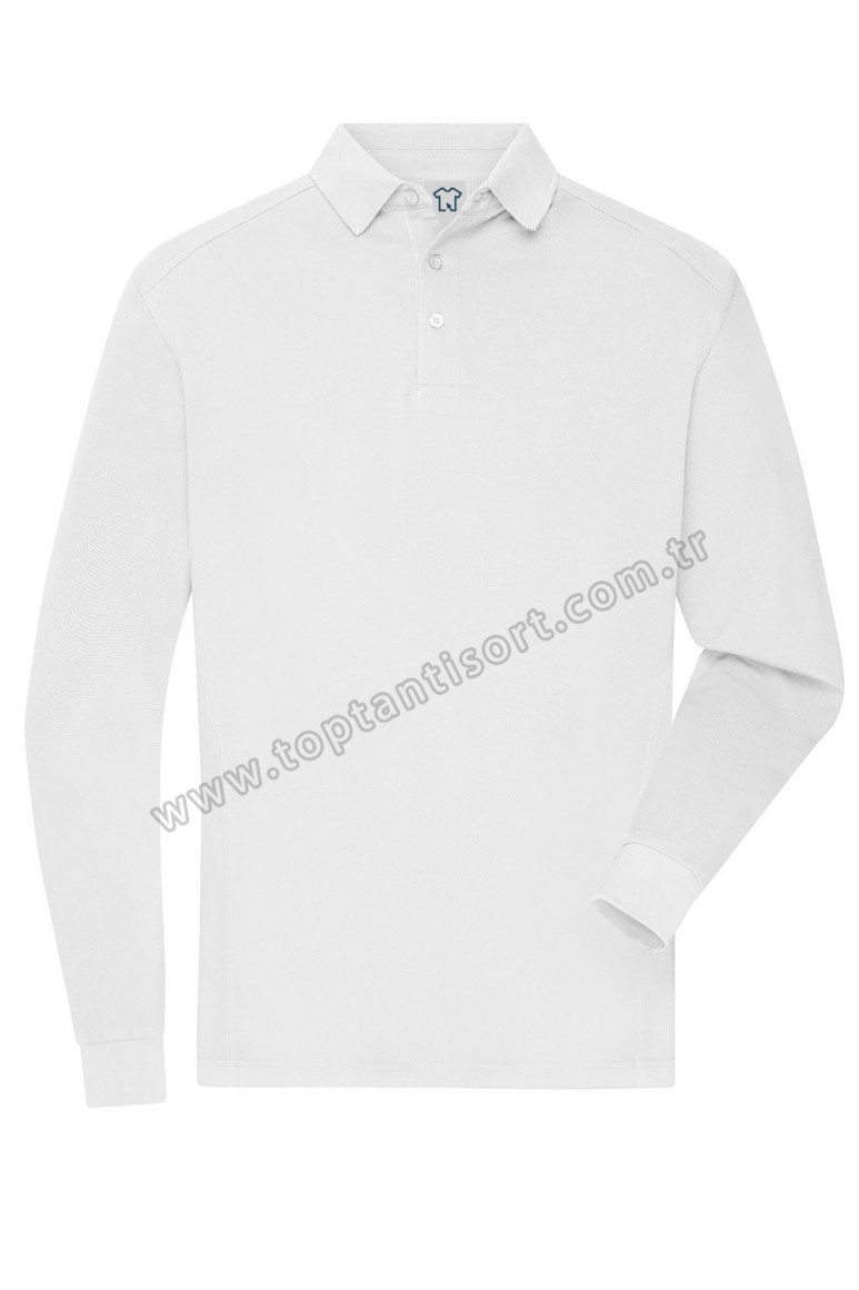 Polo Yaka Uzun Kollu Sweatshirt Beyaz