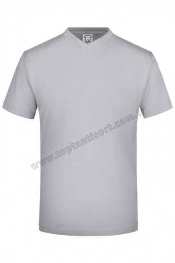 V Yaka Basic T-Shirt Gri