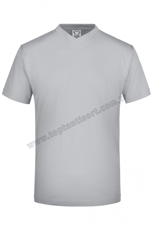 V Yaka Basic T-Shirt Gri