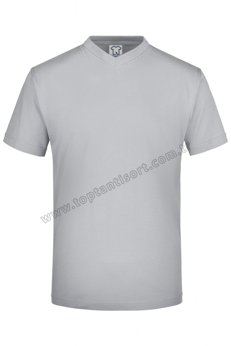 V Yaka Basic T-Shirt Gri