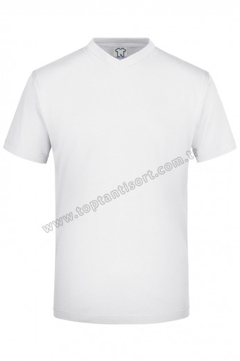 V Yaka Basic T-Shirt Beyaz