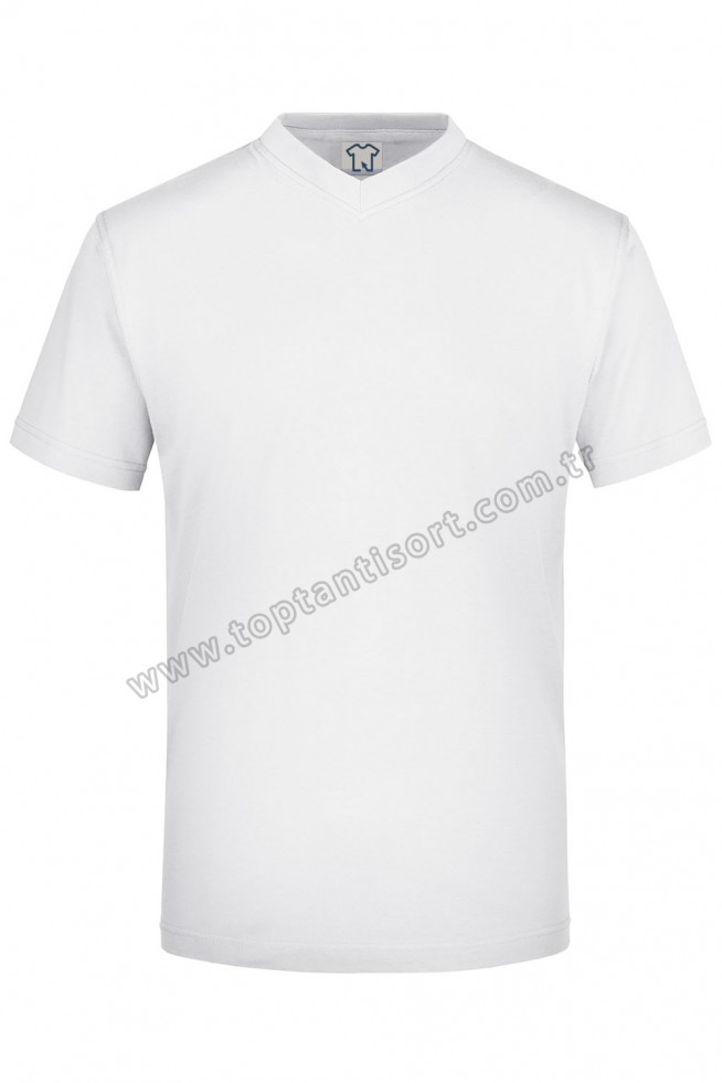 V Yaka Basic T-Shirt Beyaz