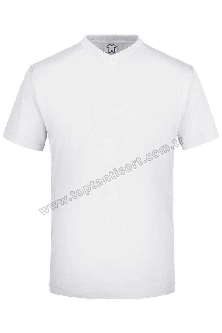 V Yaka Basic T-Shirt Beyaz